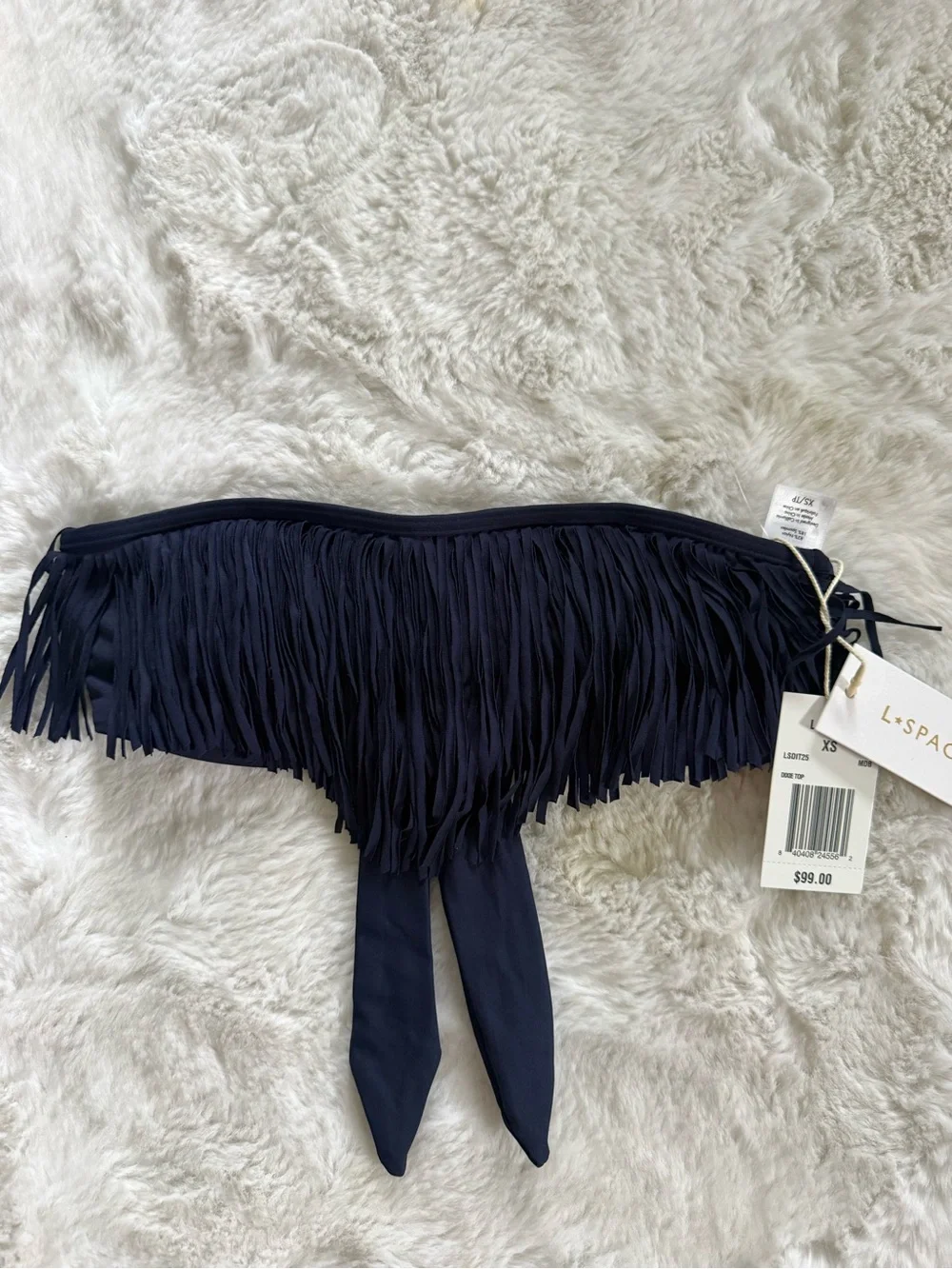 NWT L*Space Dixie Fringe Bandeau Bikini Top - Navy